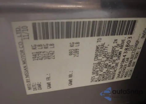 2011 Nissan Altima 2.5 S from USA, damaged, VIN 1N4AL2AP3BN438803